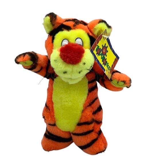 Vtg Toy Works Plush Tigger Tiger Stuffed Animal Bright Orange & Yellow Striped 9 - Picture 1 of 7
